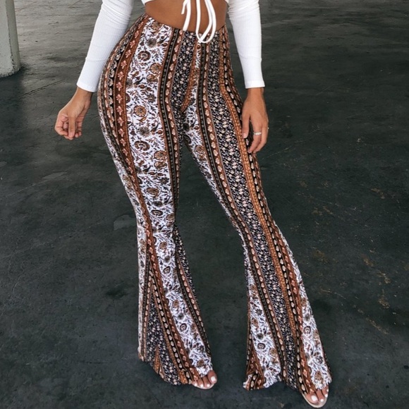 boho stretchy bell bottom pants